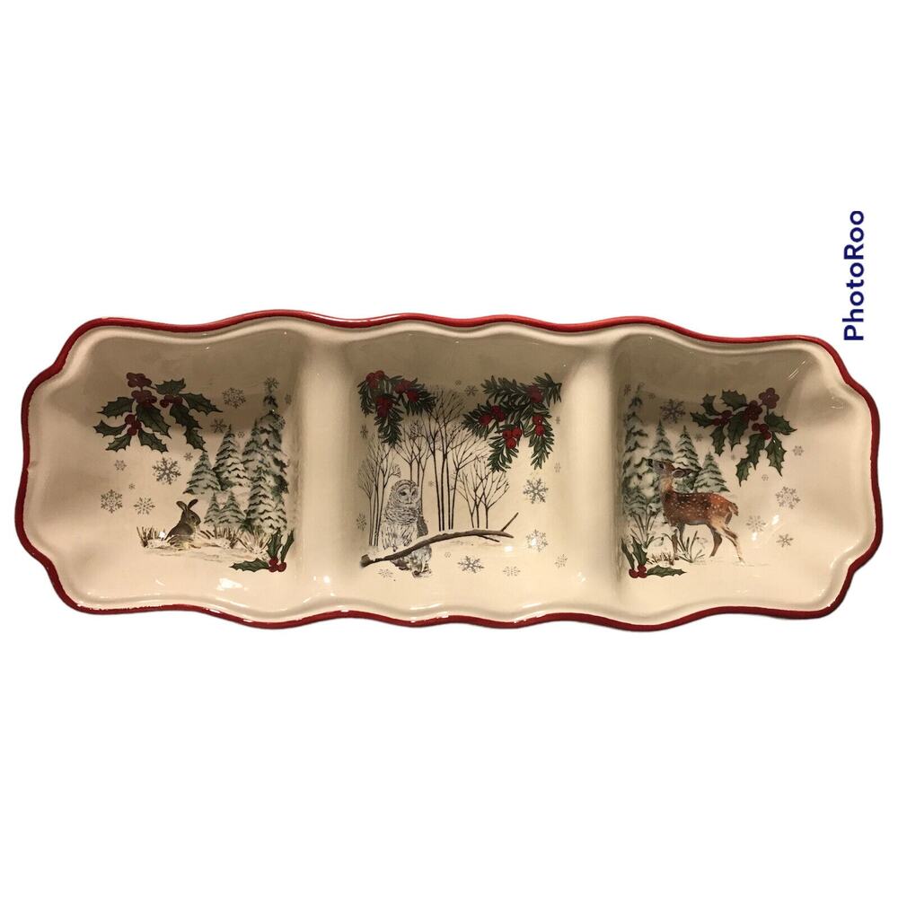 Better Homes Gardens Serving Dish Winter Holiday Heritage Tray 3 Section Ceramic